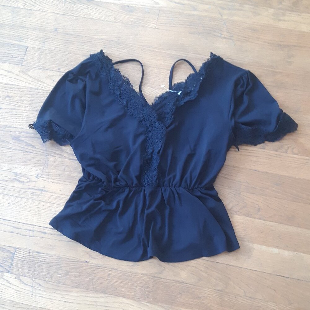 New Black Lace detail top with elastic waist